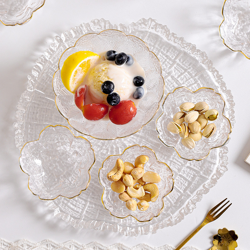 玻璃水果盘家用客厅茶几小吃零食摆放糖果盒坚果茶点干果盘甜品碗