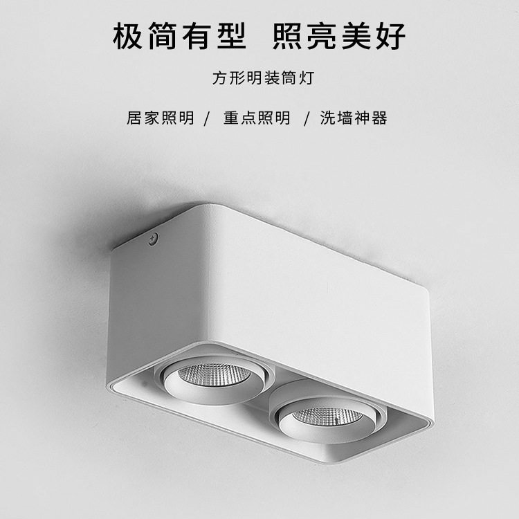 方形LED明装筒灯双头cob射灯单头斗胆灯家用无主灯设计吸顶灯家用