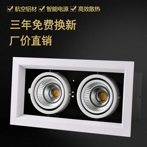 led斗胆灯双头射灯单头7w12w20w方形格栅灯嵌入式COB天花灯豆胆灯