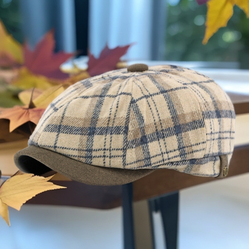 冬季加绒保暖帽子男女士八角帽英伦复古格纹鸭舌帽机车帽报童帽子