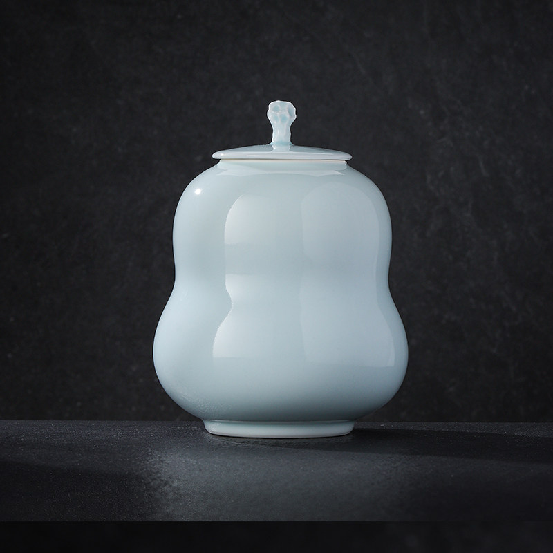 景德镇官方陶瓷影青釉手工创意茶叶罐家用中式茶具配件防潮储存
