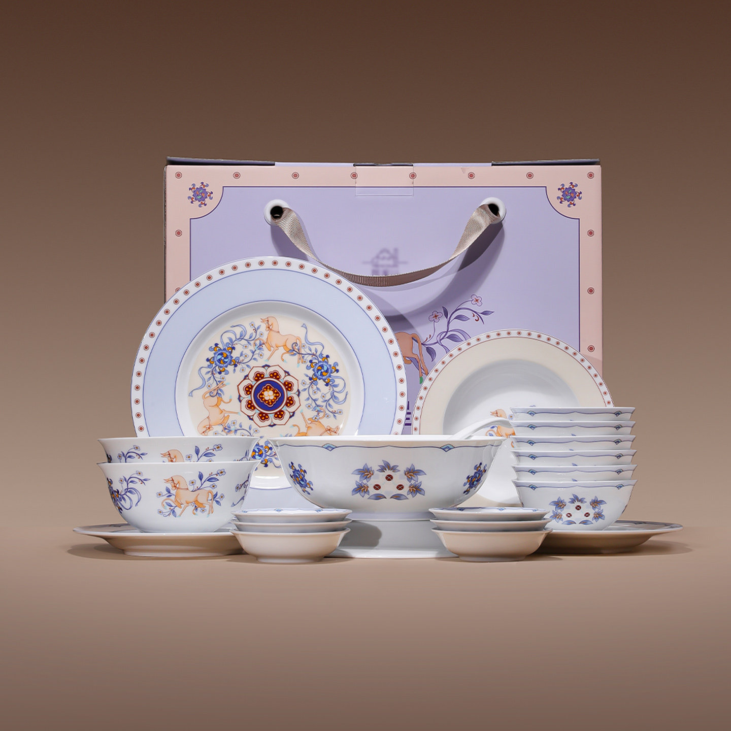 景德镇官方陶瓷马年新款餐具套装中式碗盘礼盒家用高档新年礼物