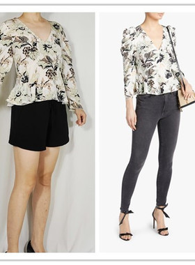 思思美代 dvf 夏季新品 真丝 大花 显胸 泡泡袖 上衣ISHA