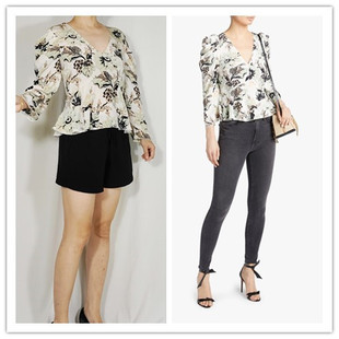 思思美代 dvf 夏季新品 真丝 大花 显胸 泡泡袖 上衣ISHA