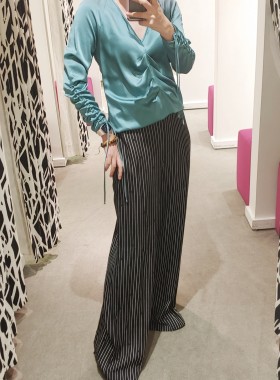 思思美代dvf 春夏新品 条纹阔腿裤休闲裤TORA 10490MFO显腿长