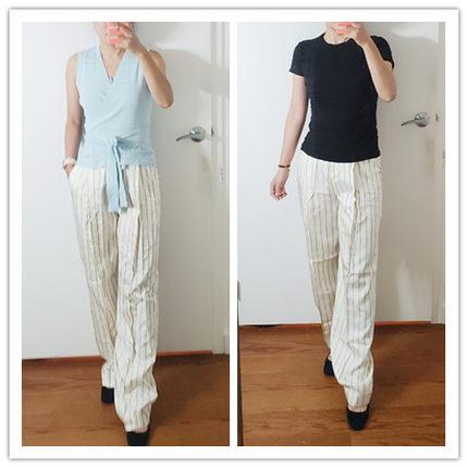 思思美国代购 theory  春夏新品 条纹 长裤 质感 pleat trousers