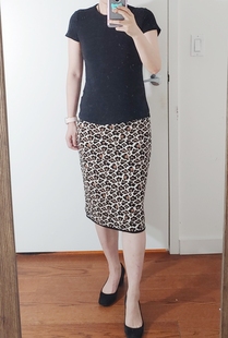 代购 思思美国dvf 春秋新品 豹纹包臀裙 丝绵混纺针织半身裙taren
