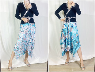 思思美代 美国正品代购dvf 夏季真丝两面穿 不规则半身裙AILEEN