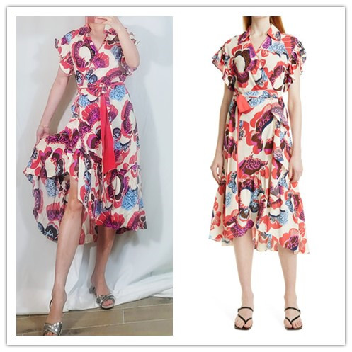思思美代 dvf 春夏新品 垂感 大花 裹身裙连衣裙ruth