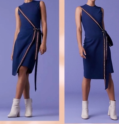 思思美代 正品 代购dvf 春季新品 撞色腰带 裹身裙 藏青 连衣裙