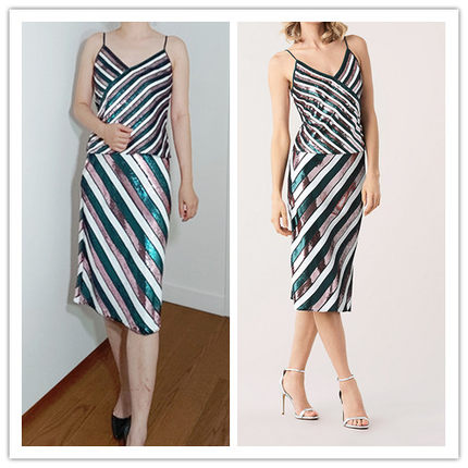 xs 思思美国正品代购 dvf 春夏新品 吊带背心 彩虹条纹闪亮亮片