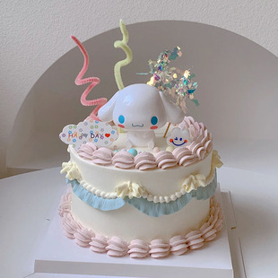 玉桂狗卡通生日蛋糕装 饰摆件宝宝儿童周岁派对大耳朵小狗插件插牌