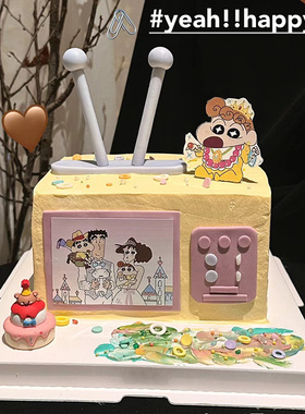 网红蜡笔小新TV蛋糕装饰摆件亚克力动漫小新插牌儿童生日甜品插件