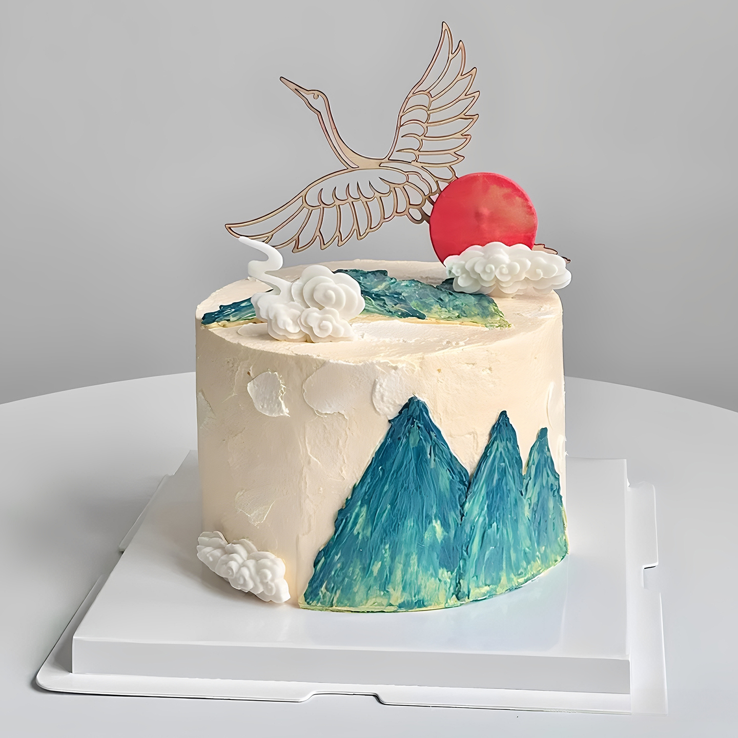 国风仙鹤祥云长辈祝寿蛋糕装饰