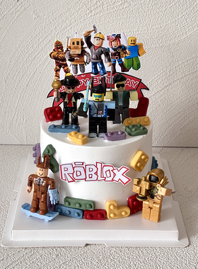 Roblox虚拟世界蛋糕装饰积木玩偶公仔烘焙摆件男孩生日甜品台配件