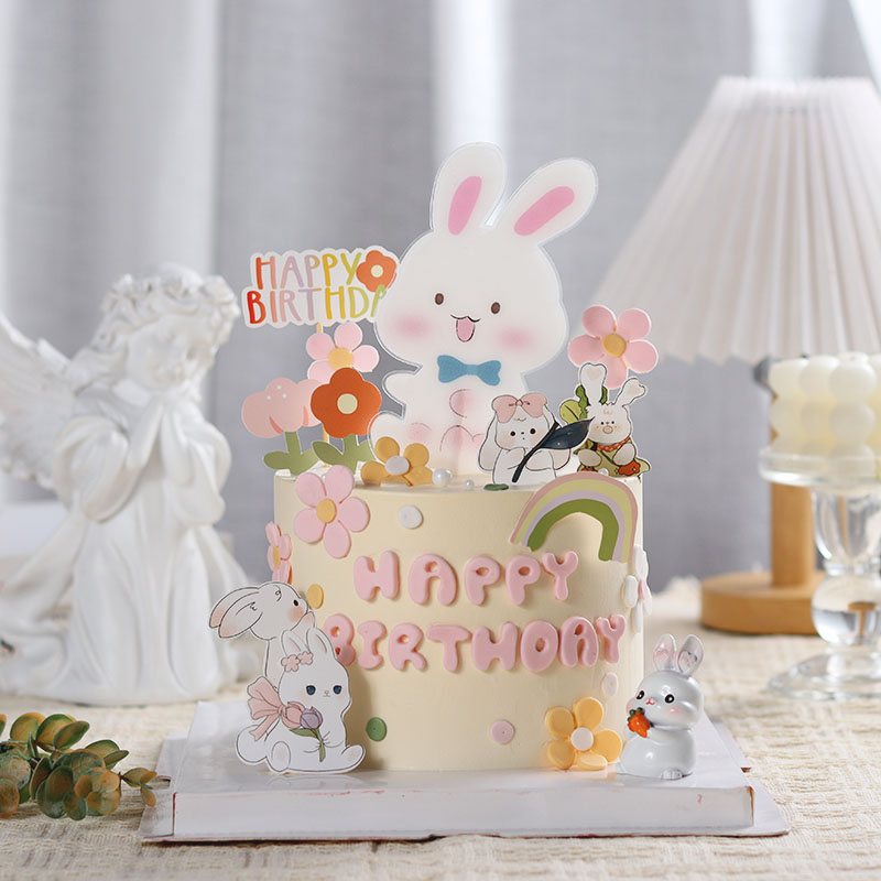 网红兔宝宝小女孩生日蛋糕装饰