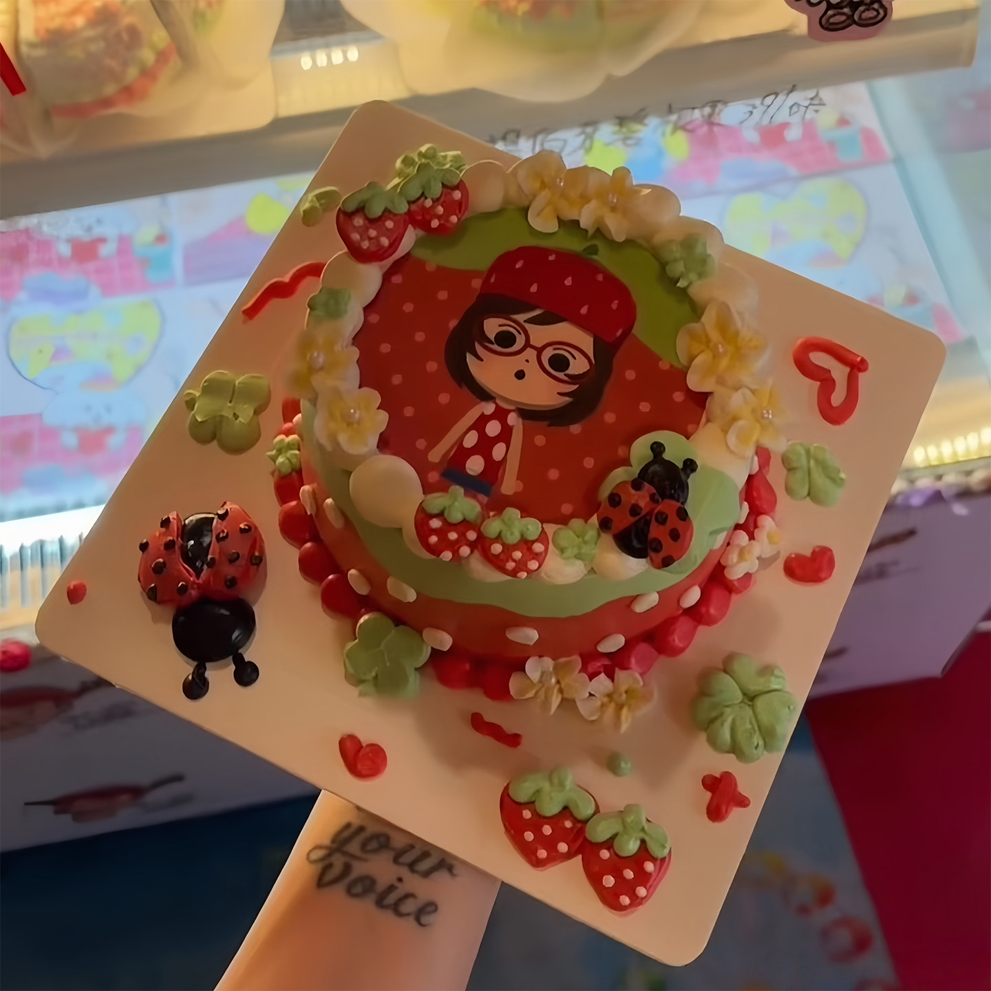 网红古早小女孩生日蛋糕装饰