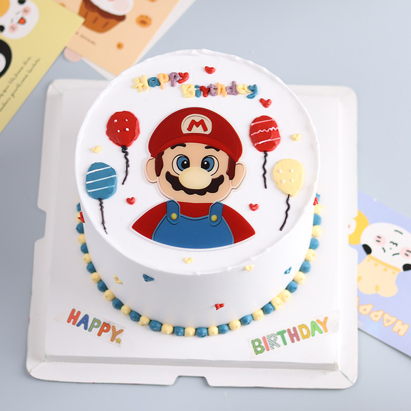 奶油霜马里奥生日蛋糕装饰摆件