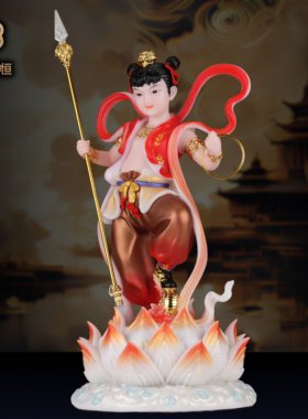汉白玉哪吒三太子实心供奉摆件