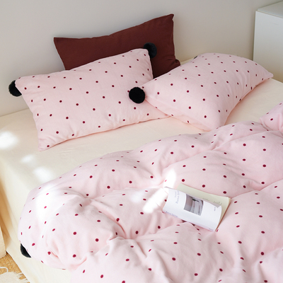 六月雨白秋冬加厚保暖ins波点牛奶绒床单被套床品床上四件套床笠