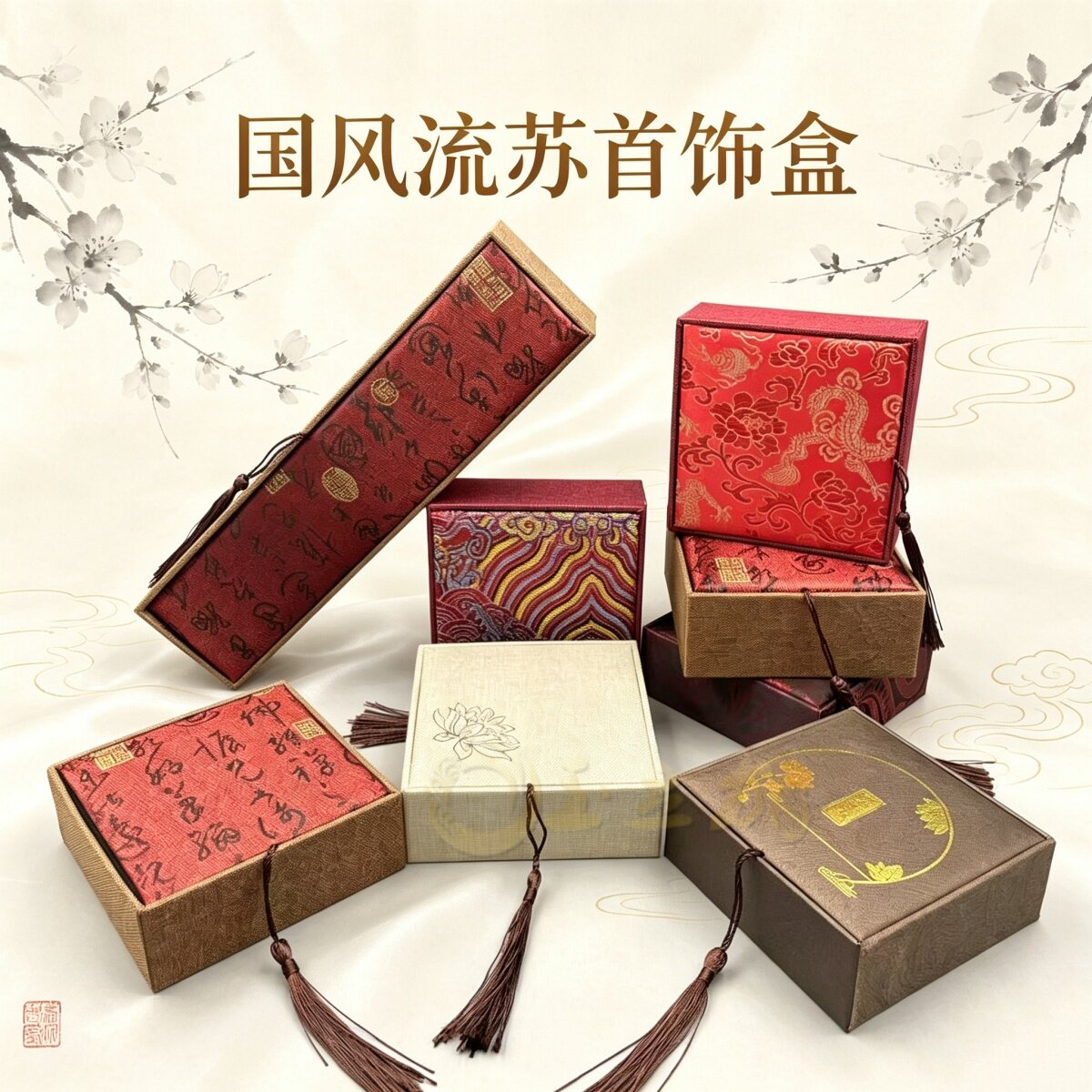 流苏首饰盒复古锦盒手镯手串盒项链手链手持盒珠宝饰品礼盒收纳盒