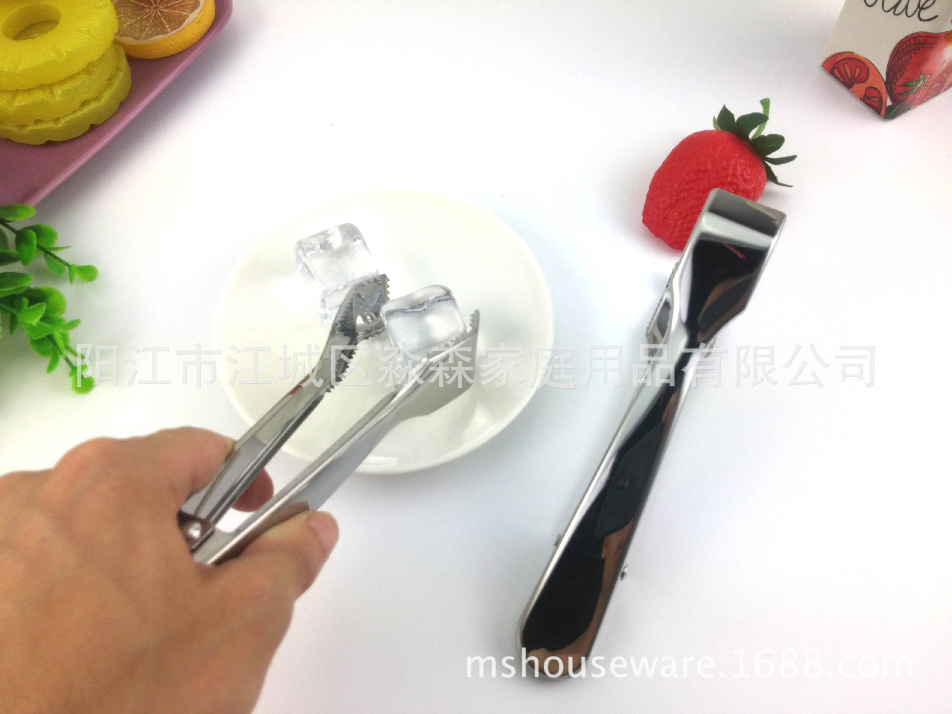 304冰夹不锈钢高镜面亮光带牙食物夹弹簧冰夹fda lfgb