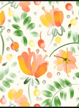 四方连续定制面料布料米样数码印花花型设计 手绘花朵T15-75