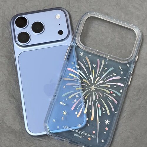 ins唯美蓝底彩星渐变烟花圆边双层适用苹果18promax手机壳iPhone17新款保护套16/15/14全包硅胶防摔日韩