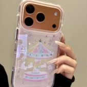 ins烟花旋转木马小兔子圆边双层适用苹果17promax手机壳iPhone16新款 保护套15 13全包硅胶防摔日韩小众