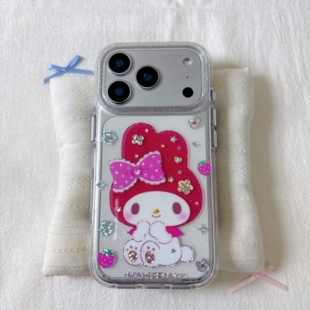 13全包硅胶防摔日韩 可爱炫彩花朵草莓美乐蒂圆边双层适用苹果17promax手机壳iPhone16新款 保护套15