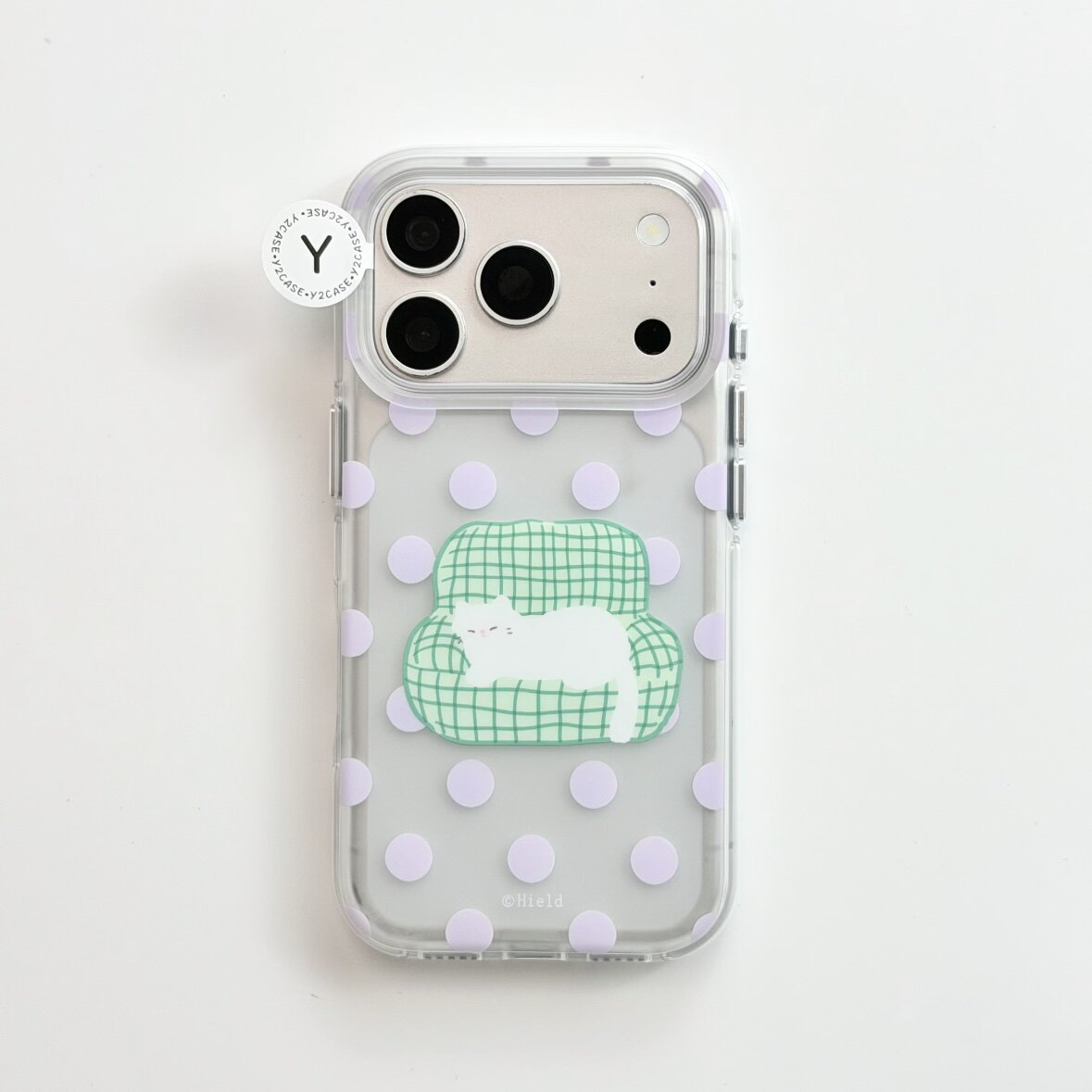 ins紫色波点格子沙发猫咪圆边双层适用苹果17promax手机壳iPhone16新款保护套15 /14/13全包硅胶防摔日韩