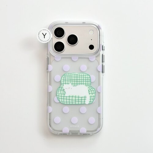 ins紫色波点格子沙发猫咪圆边双层适用苹果17promax手机壳iPhone16新款保护套15 /14/13全包硅胶防摔日韩