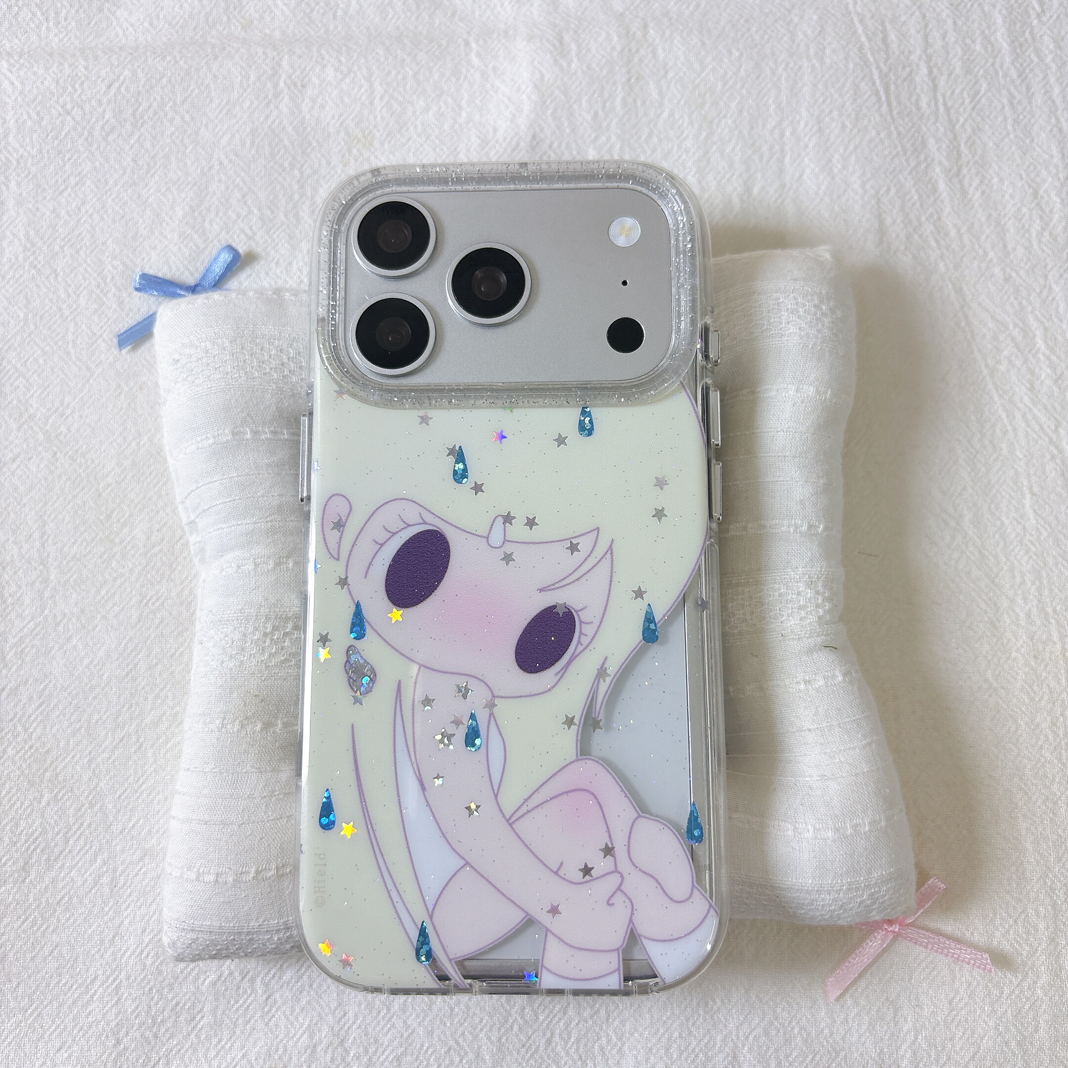 可爱星星雨滴黄发女孩圆边双层适用苹果17promax手机壳iPhone16新款保护套15 /14/13全包硅胶防摔日韩