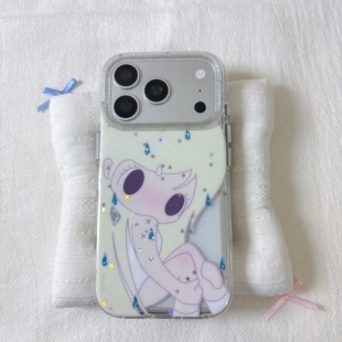 可爱星星雨滴黄发女孩圆边双层适用苹果17promax手机壳iPhone16新款保护套15 /14/13全包硅胶防摔日韩