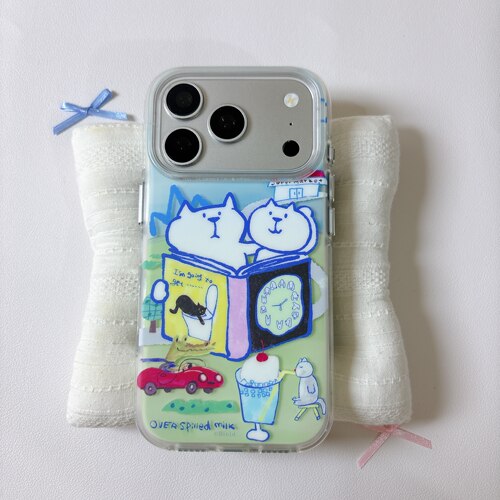 可爱阅读猫咪磨砂圆边双层适用苹果17promax手机壳iPhone16新款保护套15 /14/13全包硅胶防摔日韩