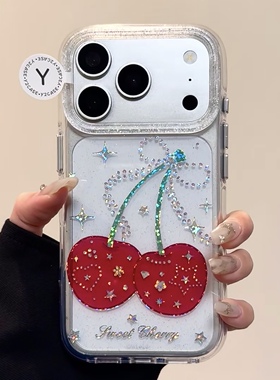 ins炫彩星星樱桃圆边双层适用苹果17promax手机壳iPhone16新款保护套15 /14/13全包硅胶防摔日韩