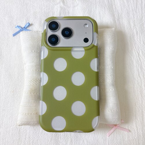 ins小众军绿底大波点双层适用苹果17promax手机壳iPhone16新款保护套15 /14/13全包硅胶防摔日韩