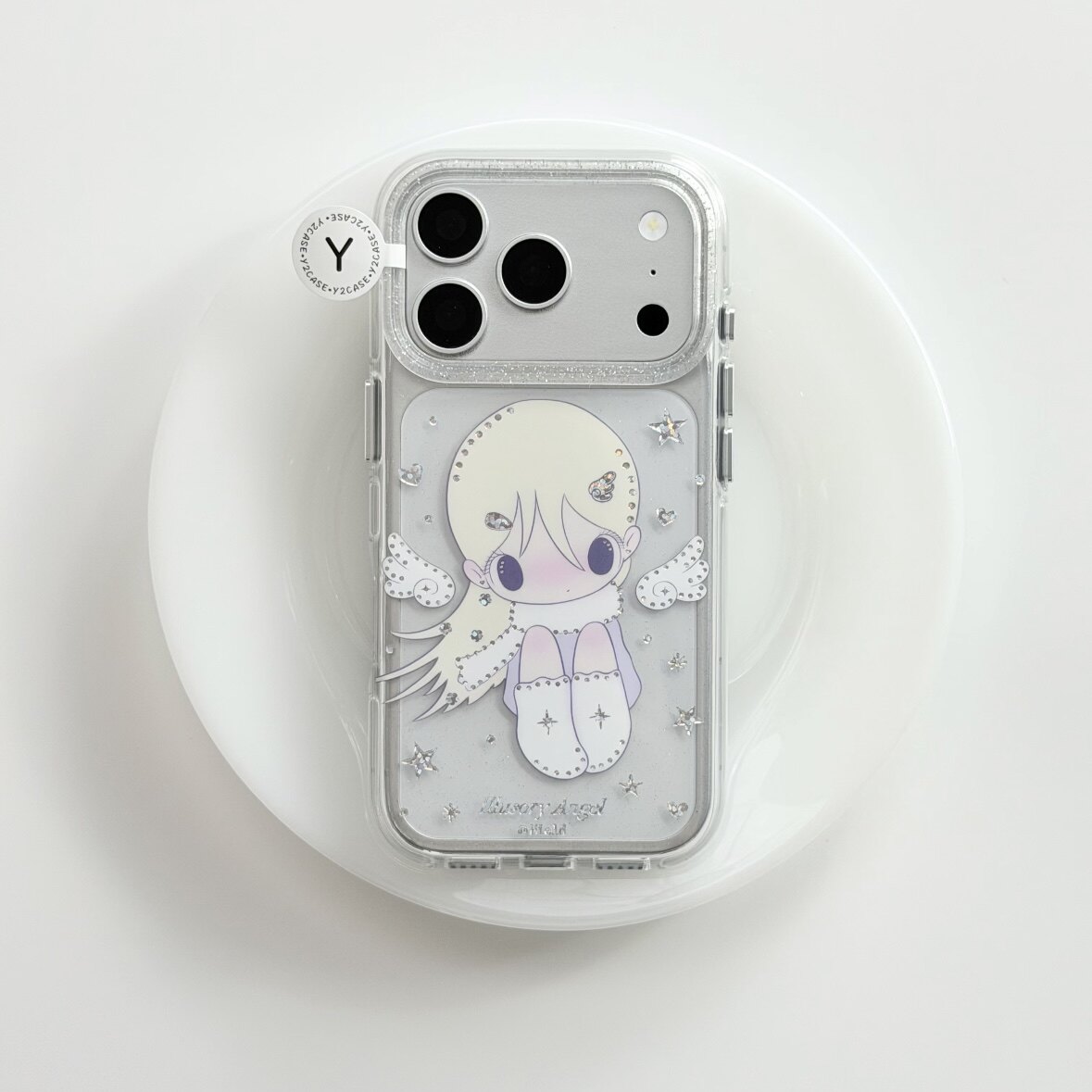 可爱鎏金翅膀小女孩圆边双层适用苹果17promax手机壳iPhone16新款保护套15 /14/13全包硅胶防摔日韩