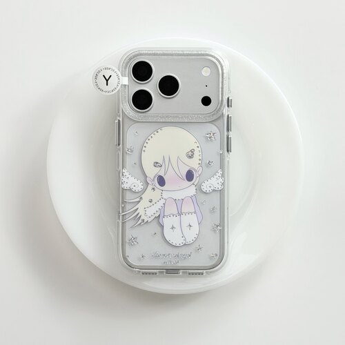 可爱鎏金翅膀小女孩圆边双层适用苹果17promax手机壳iPhone16新款保护套15 /14/13全包硅胶防摔日韩