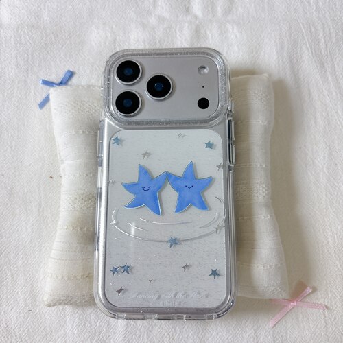 ins可爱蓝色跳舞星星圆边双层适用苹果17promax手机壳iPhone16新款保护套15 /14/13全包硅胶防摔日韩