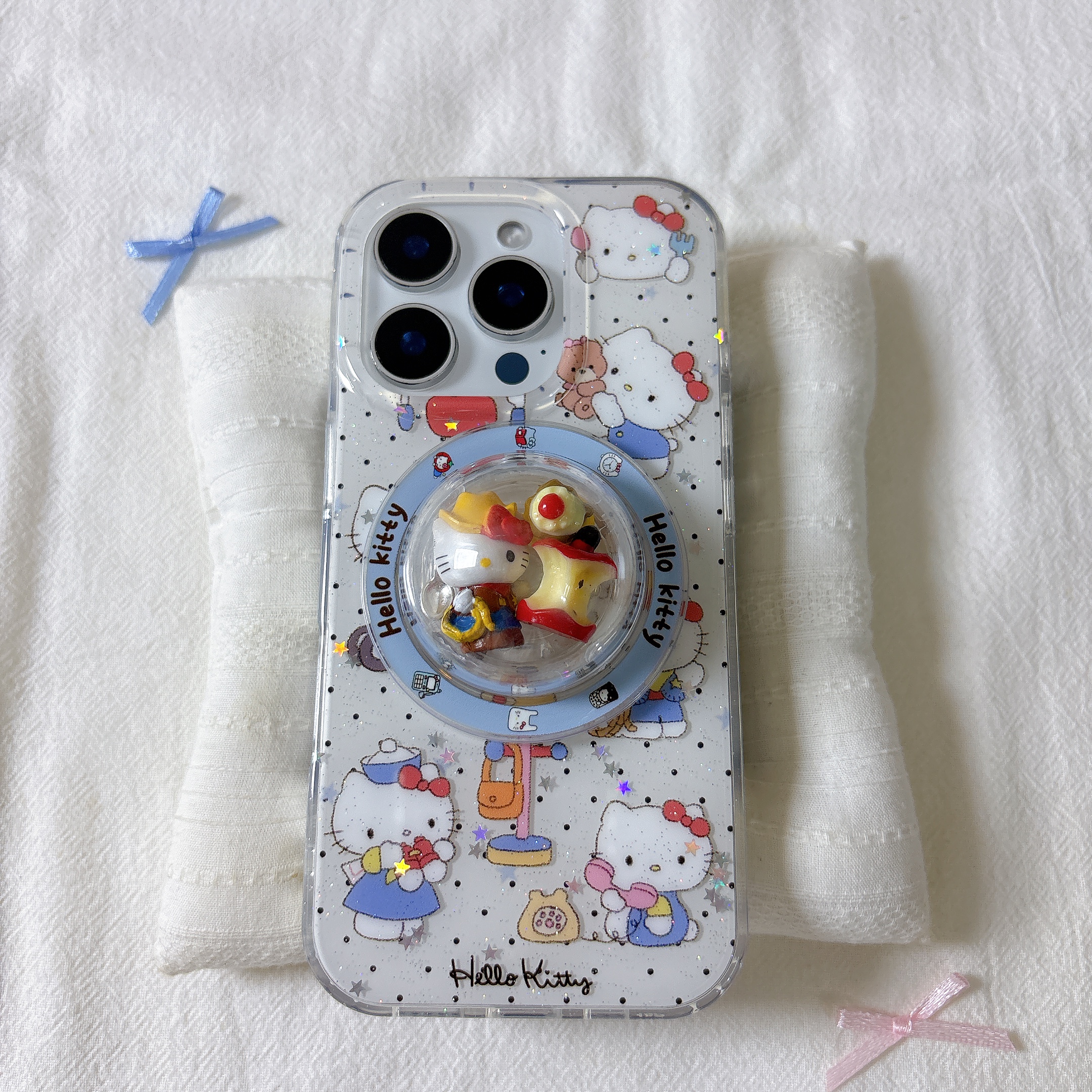 可爱闪粉波点电话kitty磁吸双层适用苹果16promax手机壳iPhone15新款保护套14/13全包硅胶防摔日韩小众