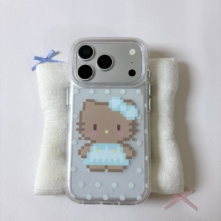 可爱波点像素kitty圆边双层适用苹果17promax手机壳iPhone16新款保护套15 /14/13全包硅胶防摔日韩