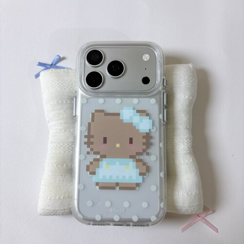 可爱波点像素kitty圆边双层适用苹果17promax手机壳iPhone16新款保护套15 /14/13全包硅胶防摔日韩