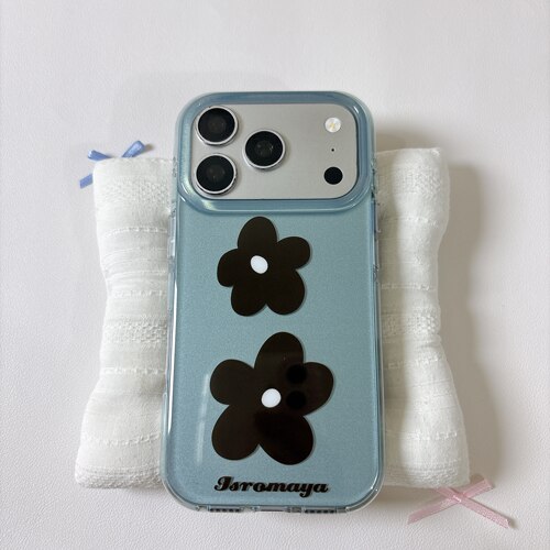 ins黑色花朵圆边双层适用苹果17promax手机壳iPhone16新款保护套15 /14/13全包硅胶防摔日韩