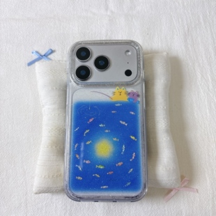 13全包硅胶防摔日韩 保护套15 可爱钓鱼猫咪双层适用苹果17promax手机壳iPhone16新款