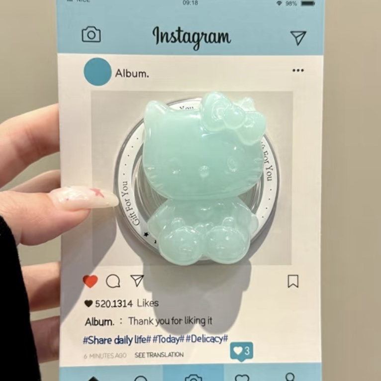 水晶薄荷绿kitty适用MagSafe手机磁吸懒人支架气囊伸缩强力吸附