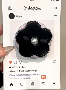 ins小众黑色花朵适用MagSafe手机磁吸懒人伸缩支架强力吸附桌面女