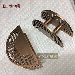 新中式大门拉手祥云铝板雕刻仿古铜半圆形拉手玻璃门木门把手复古