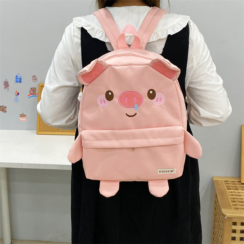 吉吉向上原创正品布款鼻涕小猪百搭大容量卡通学生上课小书包