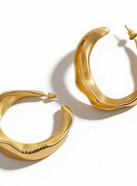 重磅 复古金色纹理夸张半c大耳圈耳环耳钉女ins港风百搭气质新品y